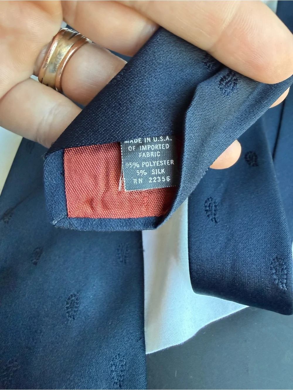 Vintage Lily Dache Navy Mens Tie with Subtle Paisley Motif